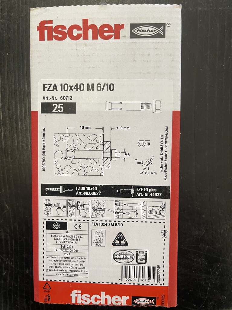 fischer ZYKON undercut anchor FZA 10 x 40 M6/10 – 1