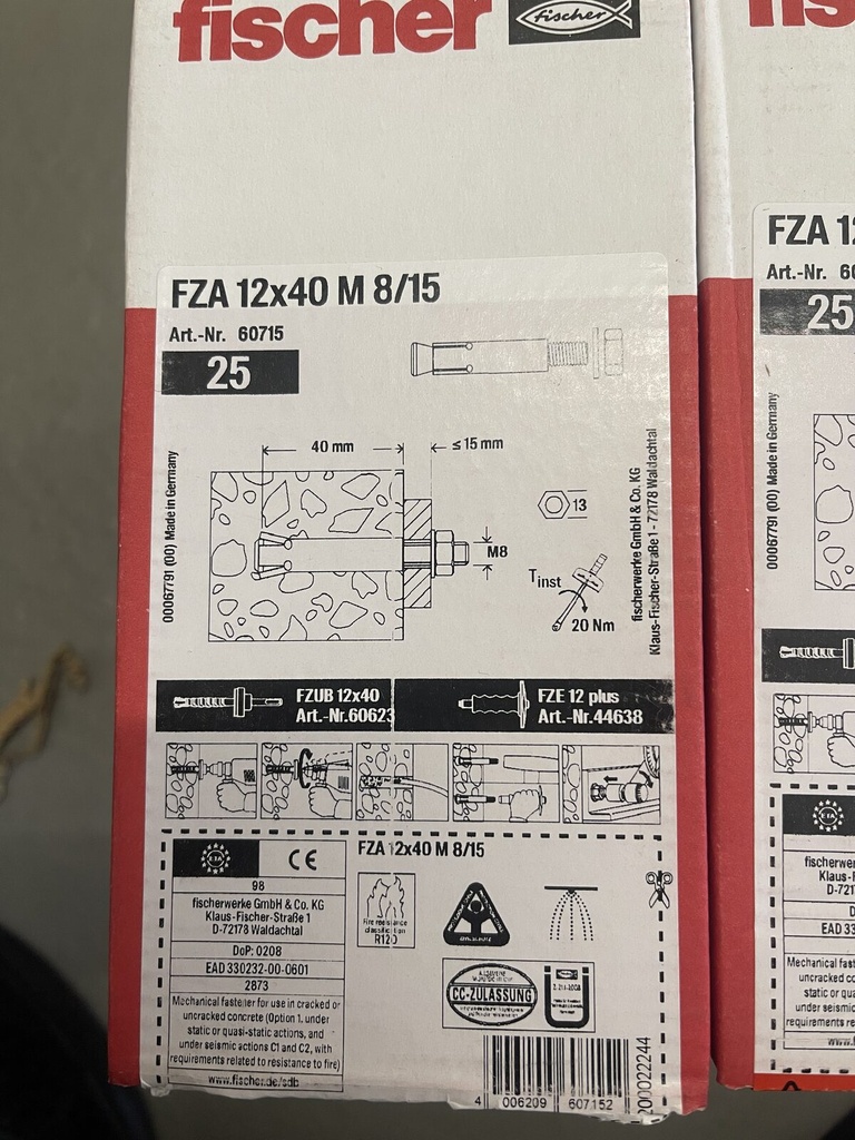 fischer ZYKON undercut anchor FZA 12 x 40 M8/15 – 1